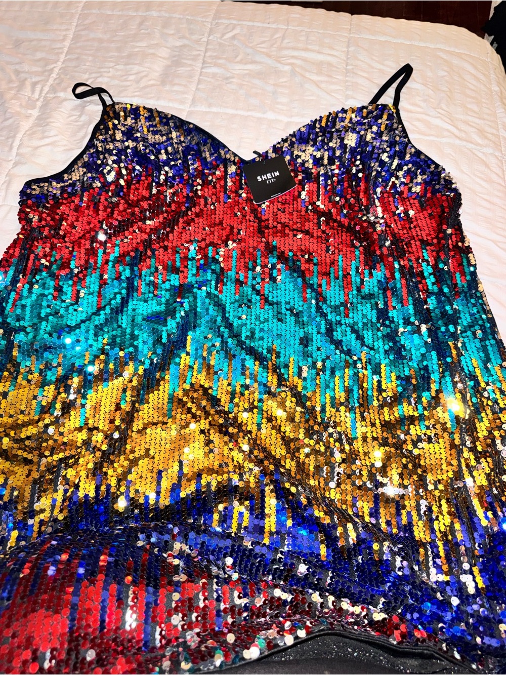 SHEIN Black Cami Top with Blue and Gold Sequins